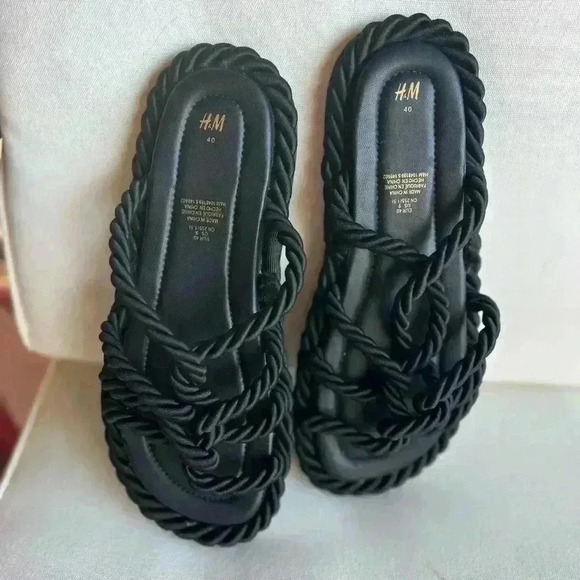 like new! Black rope sandals H&M size 9 sailor 50s 70s boho - Picture 2 of 7